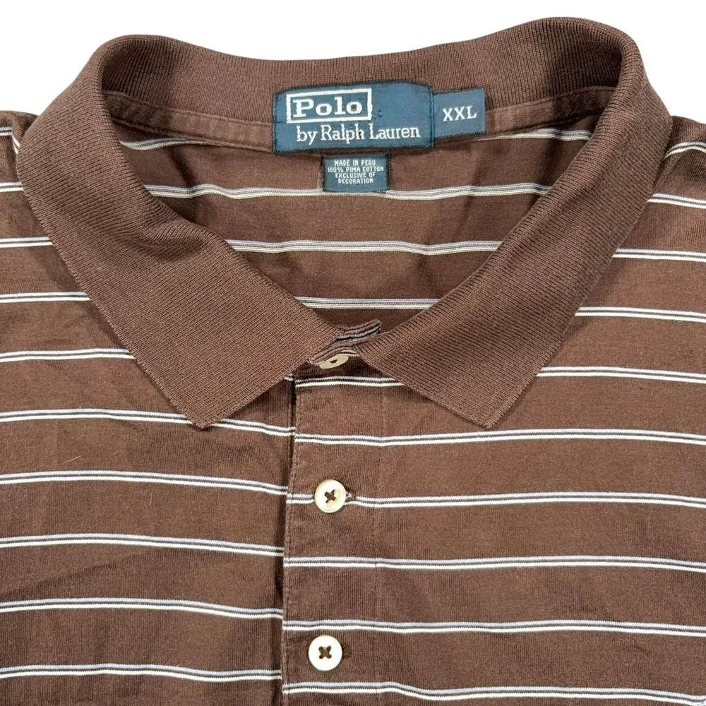 Polo Ralph Lauren Polo Shirt Mens XXL Brown Striped Pima Cotton Short Sleeve
